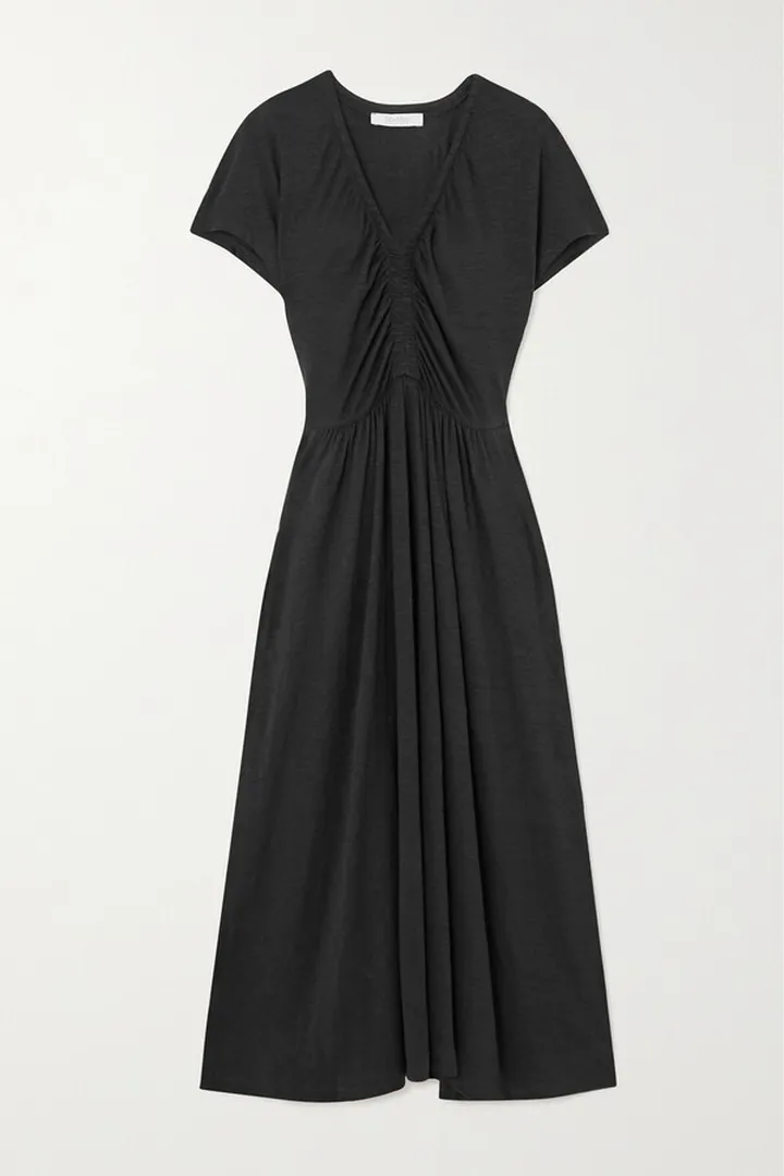 Max Mara - Demetra Gathered Linen-jersey Midi Dress - Black