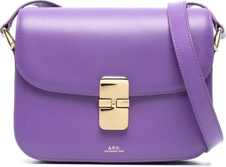'small Sac Grace' Purple Crossbody Bag With Logo Lettering Print In Leather Woman