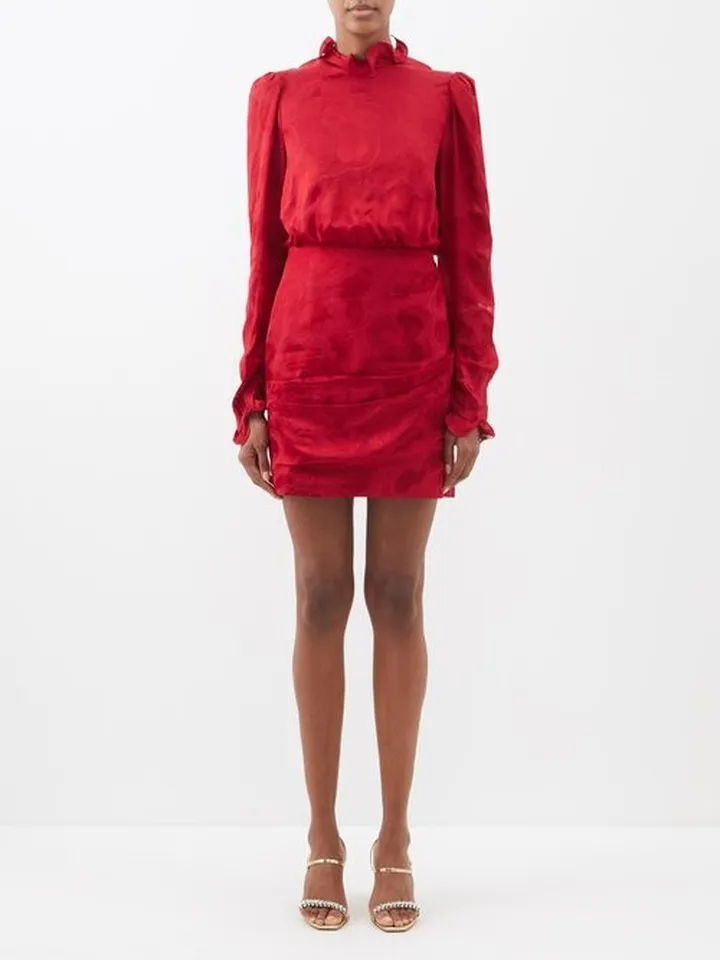 Rina B Ruffled Satin-jacquard Mini Dress
