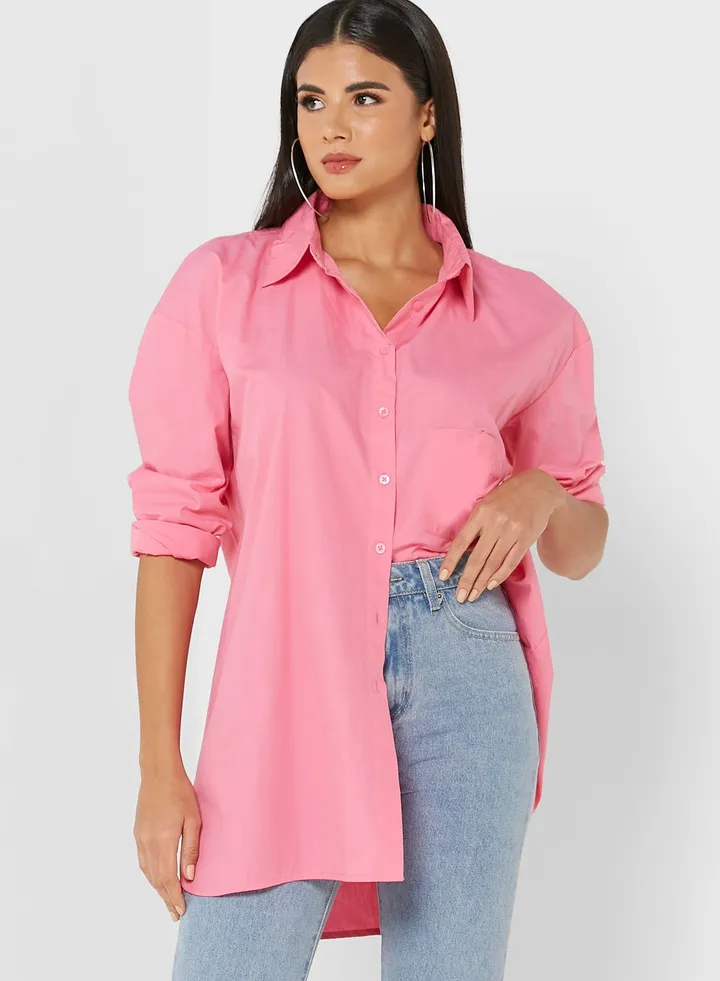 Pocket Detail High Low Shirt