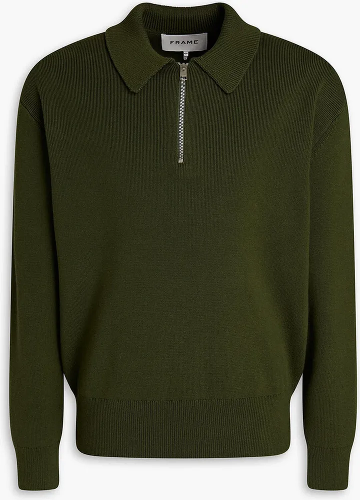 Ribbed cotton and cashmere-blend polo sweater