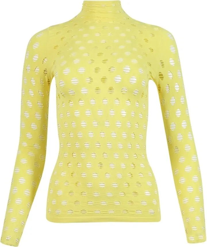 Knitted Perforated Turtleneck Lemon