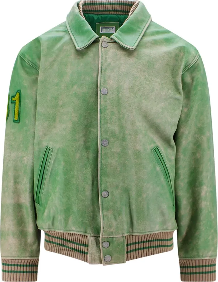 Leather jacket with terry fabric patch
