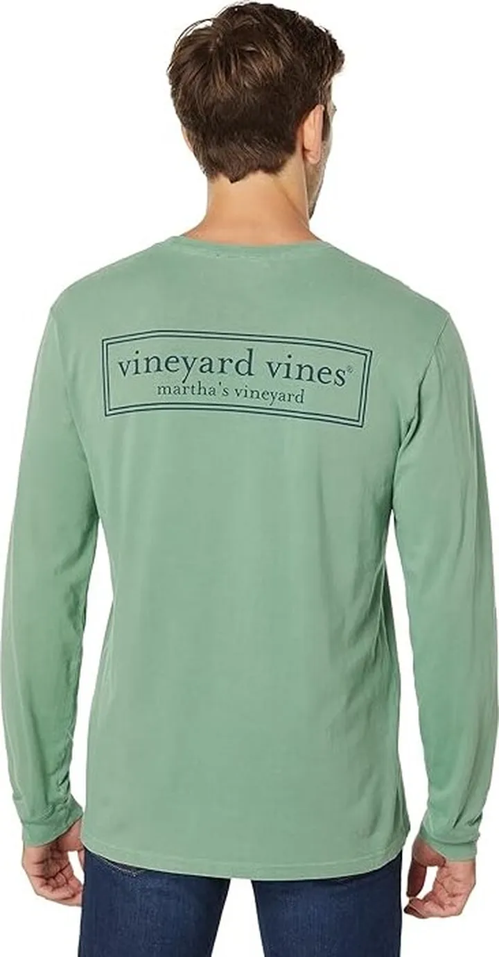 Vineyard Vines Long Sleeve Logo Box Pocket Tee (Starboard Green) Men's Clothing