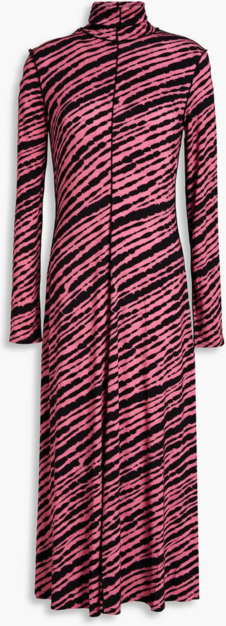 Zebra-print stretch-jersey turtleneck midi dress