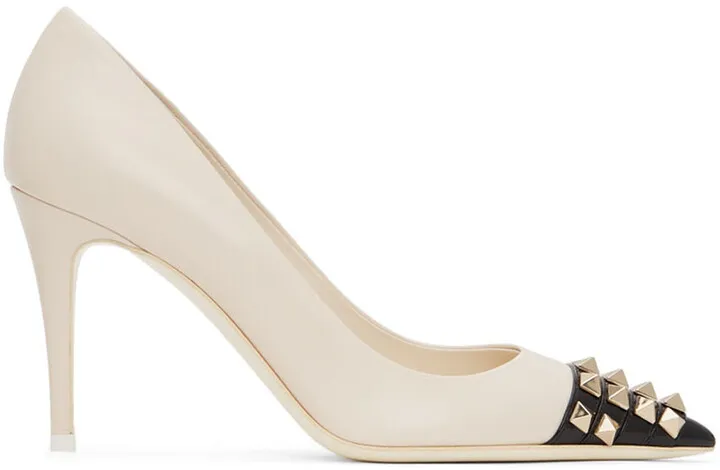 Valentino Garavani Beige & Black Rockstud Alcove Heels
