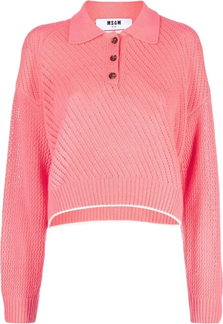 Honeycomb-Knit Long-Sleeve Polo Top