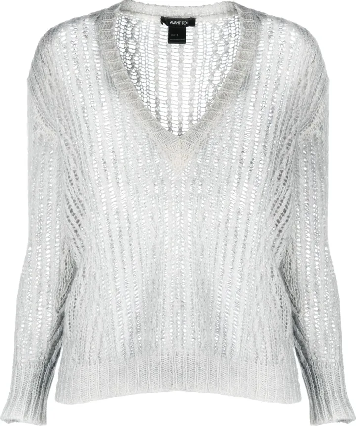 V-neck open-knit jumper