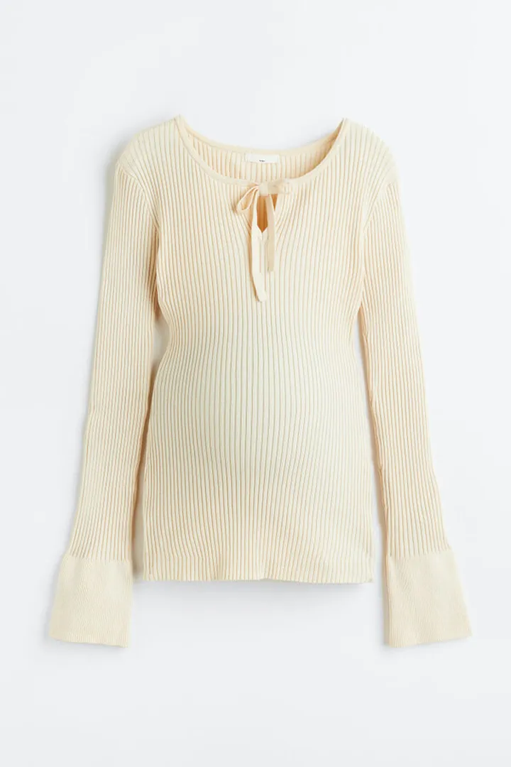 MAMA Tie-front Rib-knit Top