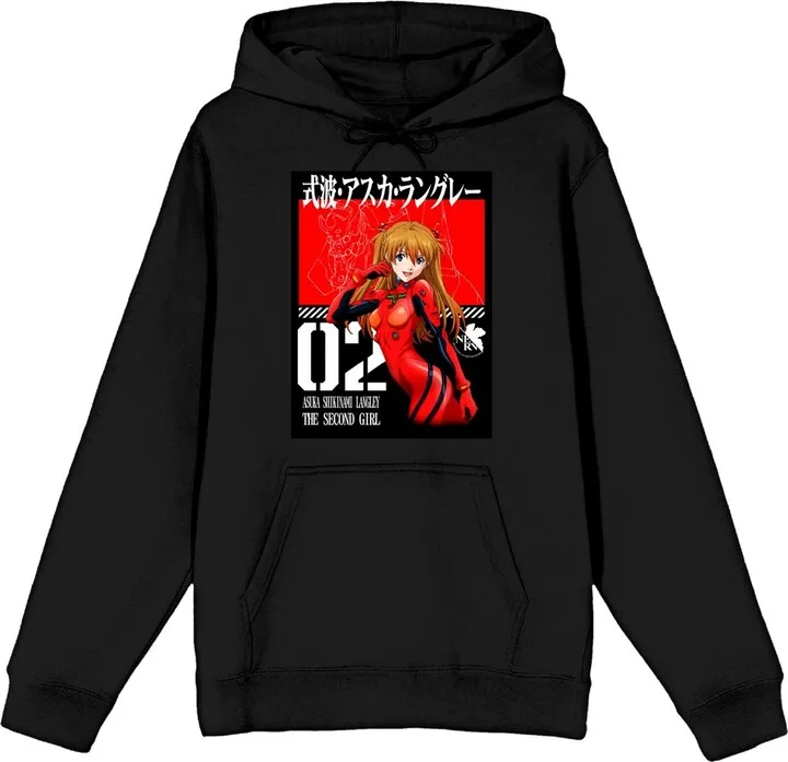Asuka Shikinami Langley Neon Genesis Evangelion Anime Character Men's Black Hoodie- L