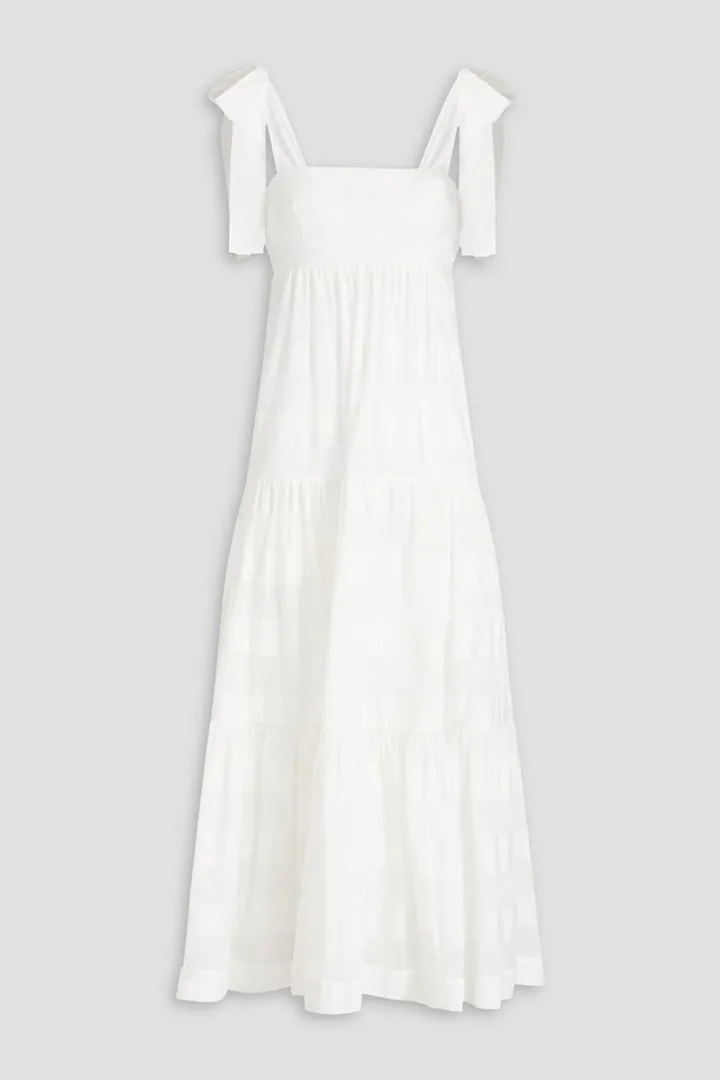 Gathered cotton and silk-blend midi dress