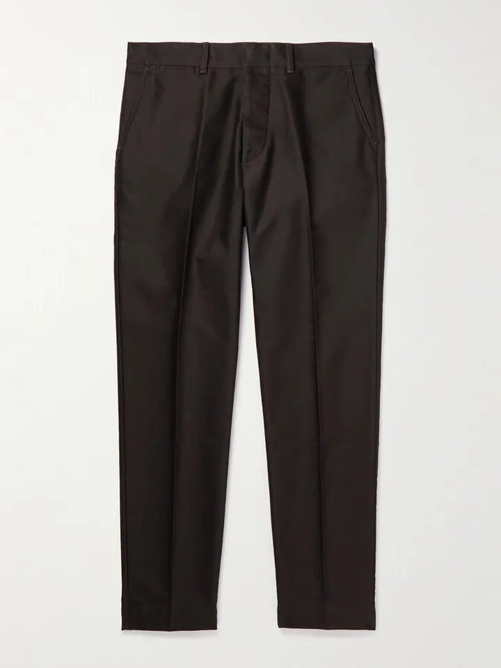 Slim-Fit Tapered Pleated Cotton Chinos