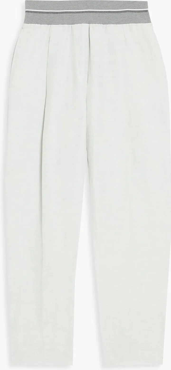 Cropped linen-blend gauze straight-leg pants
