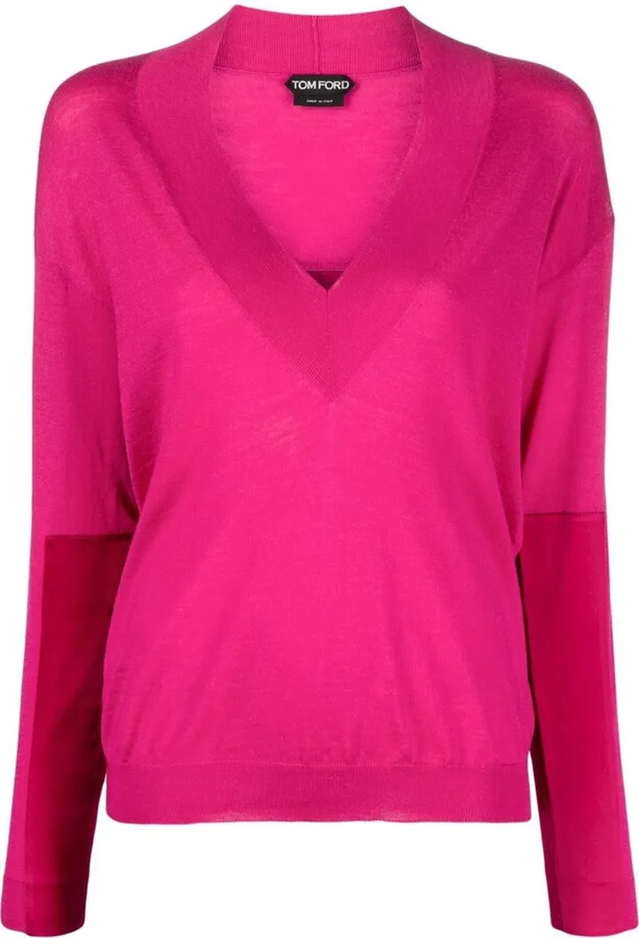 panelled V-neck knitted jumper