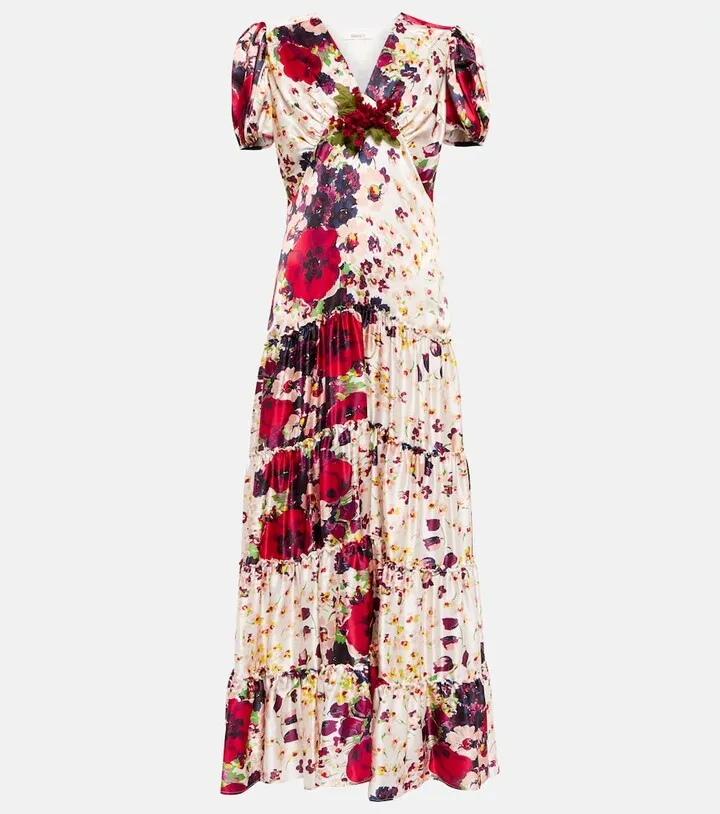 Floral silk charmeuse maxi dress