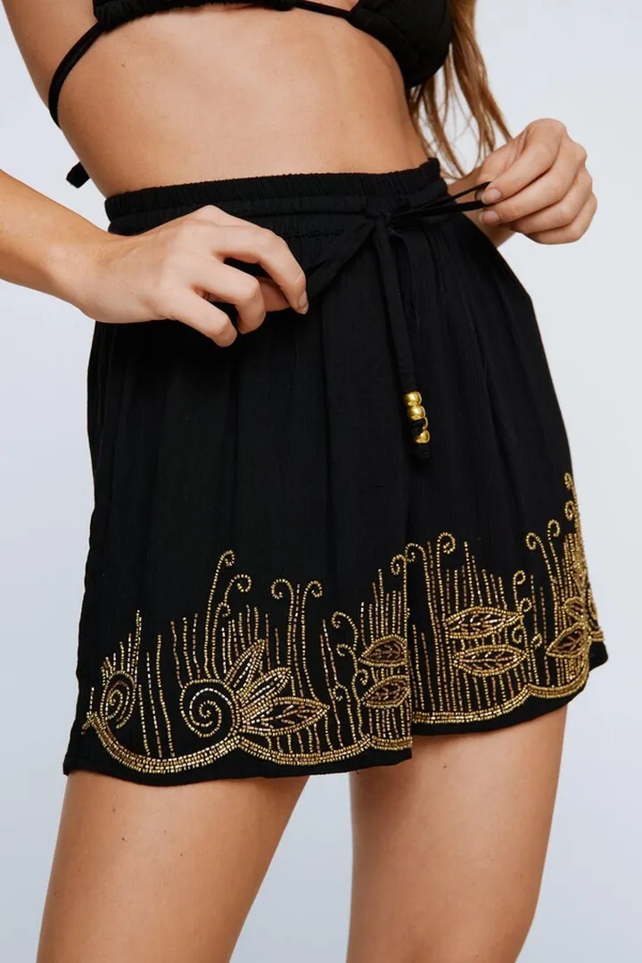 Nasty Gal Womens Crinkle Beaded Cover Up Shorts