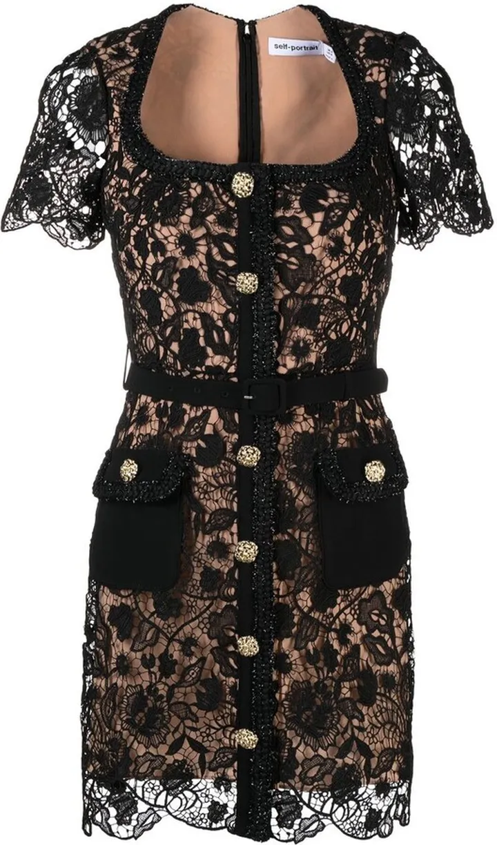 Square-Neck Lace Minidress