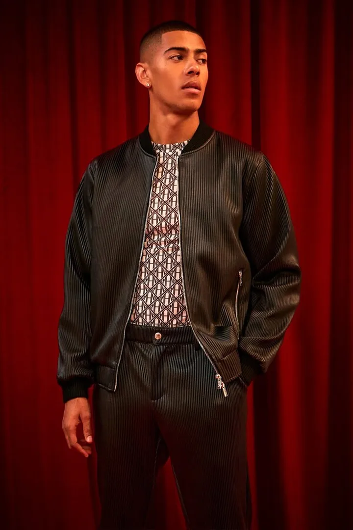 Pleated Faux Leather Bomber