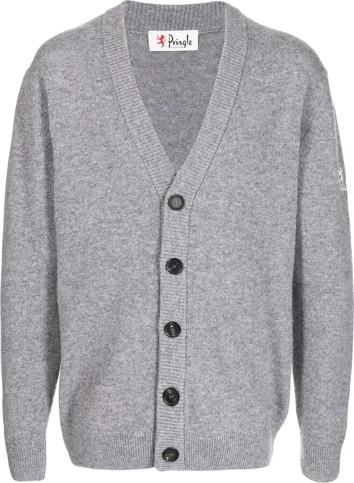 logo-embroidered knitted V-neck cardigan