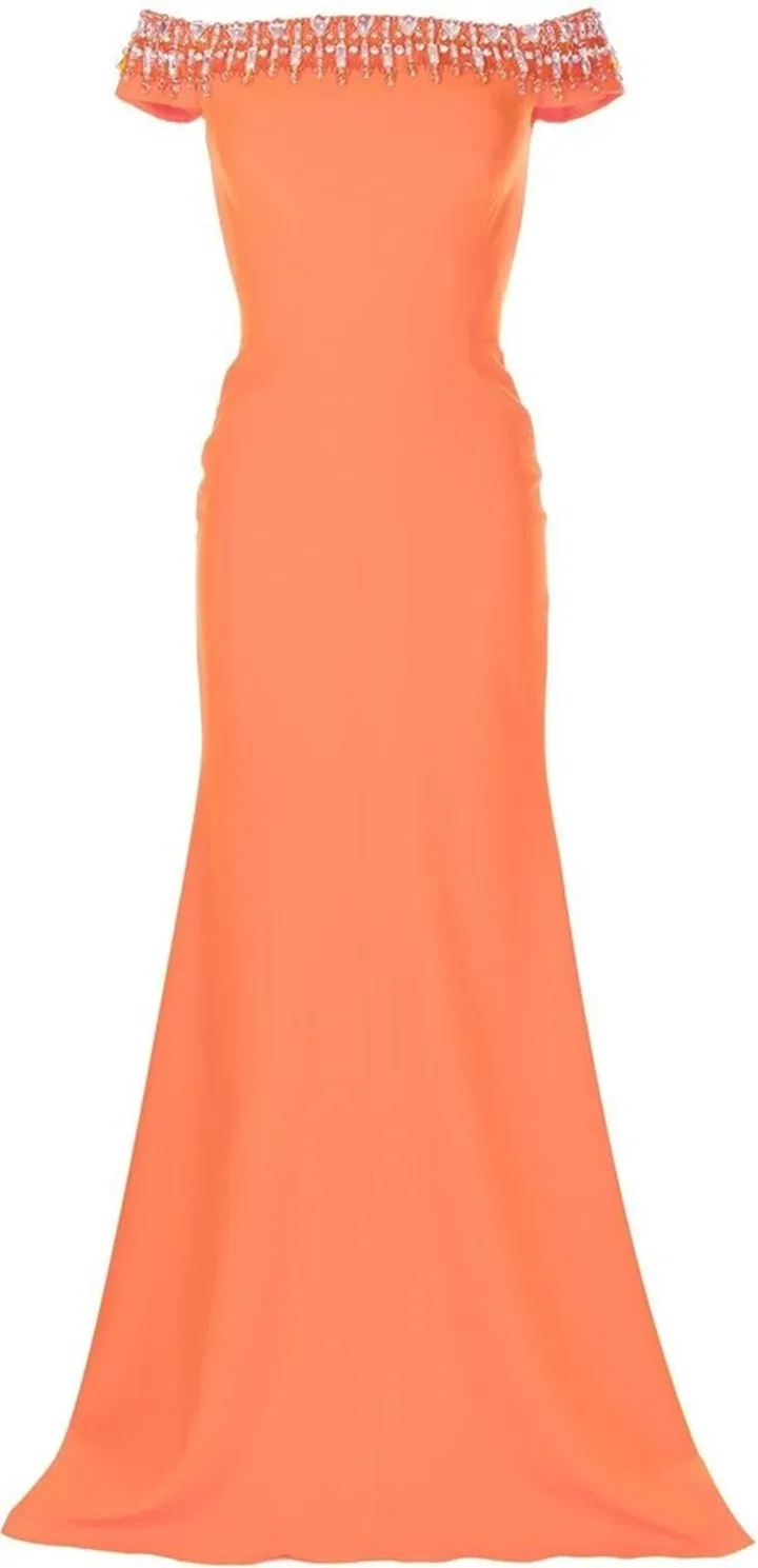 Crystal Embellished Off-The-Shoulder Gown