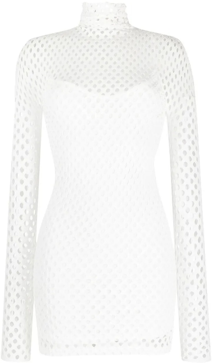 Mesh-Overlay Long-Sleeve Minidress