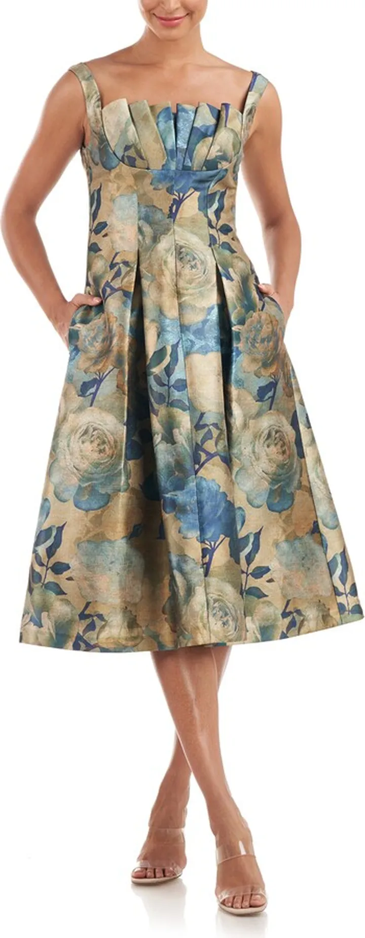 Amira Floral Pleated Midi Dress