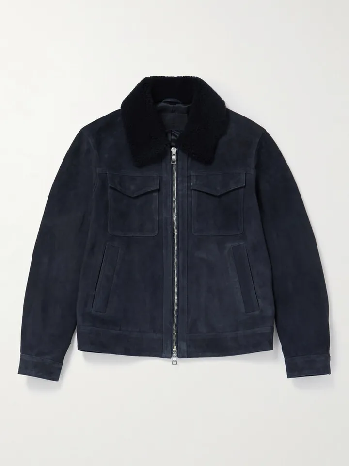 Shearling-Trimmed Suede Trucker Jacket