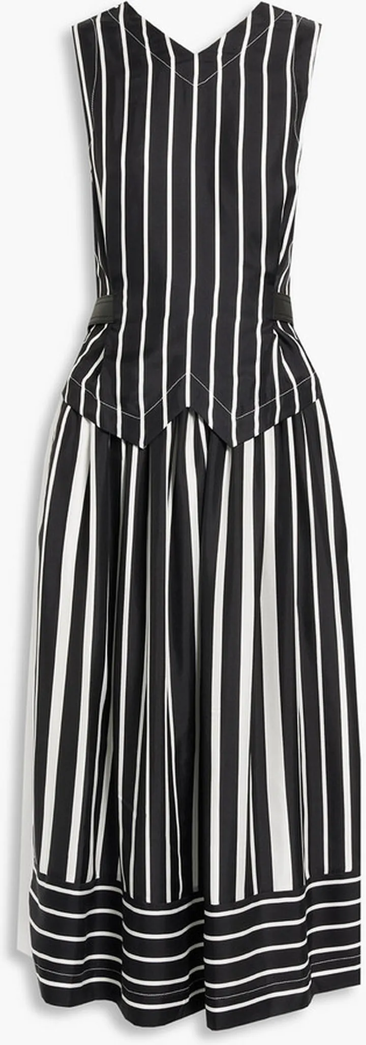 Belted striped silk-satin midi dress