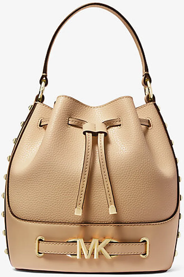 Reed Medium Studded Pebbled Leather Bucket Bag