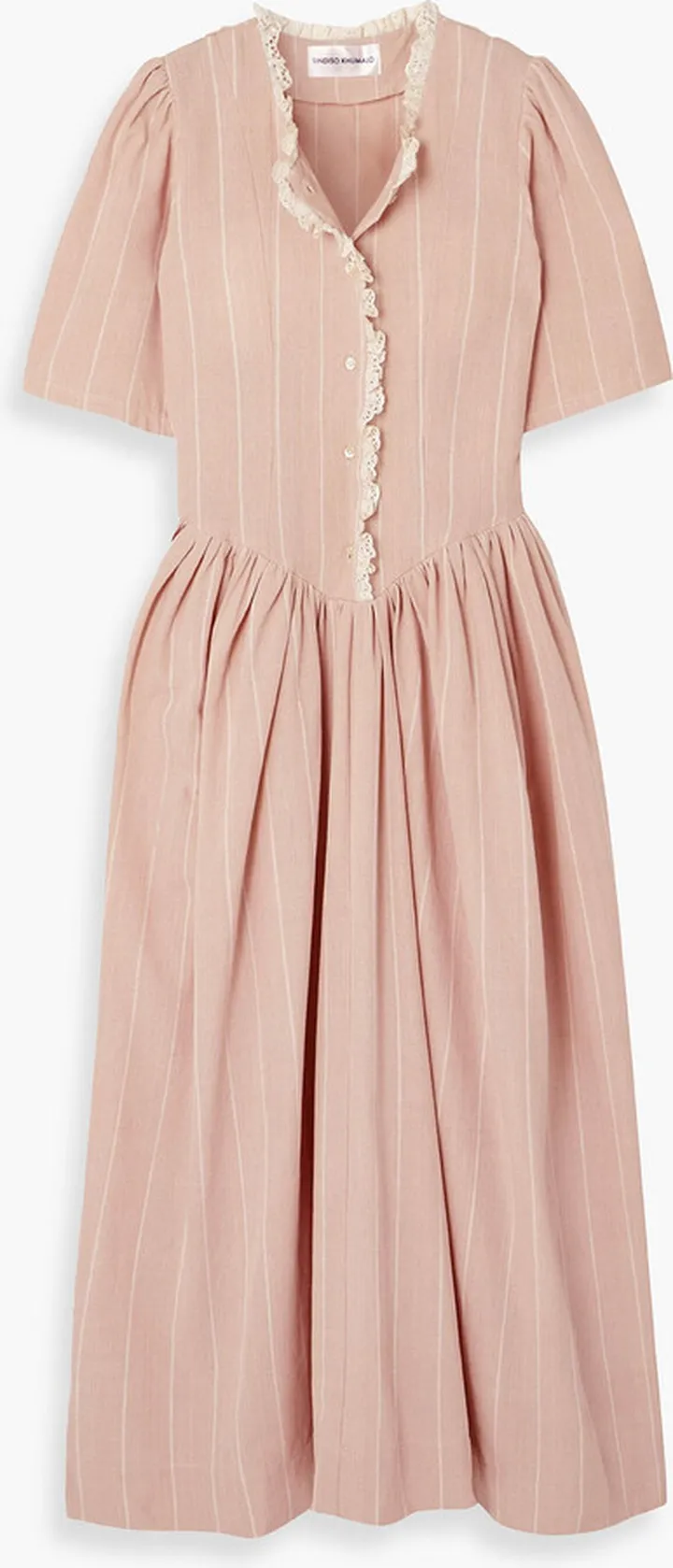 + The Vanguard Miss Andrea ruffled striped cotton midi dress