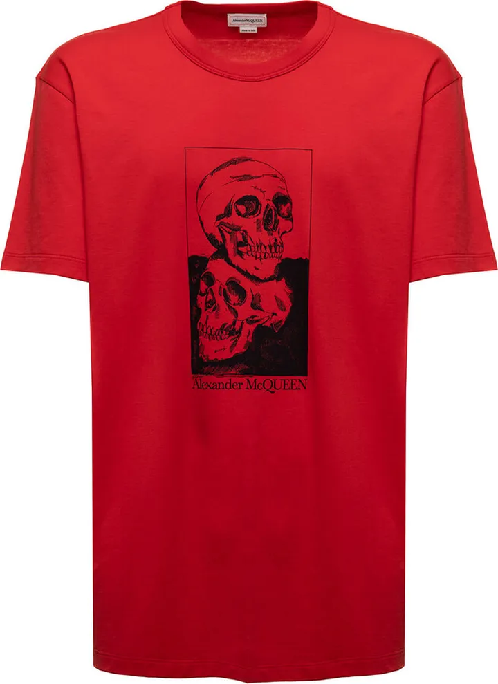 Alexander Mcqueen Man 's Red Cotton T-shirt With Logo Print