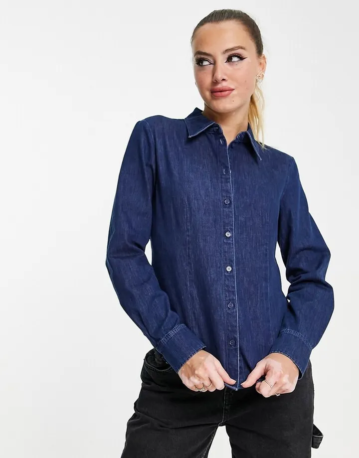 & Other Stories cotton denim shirt in dark blue
