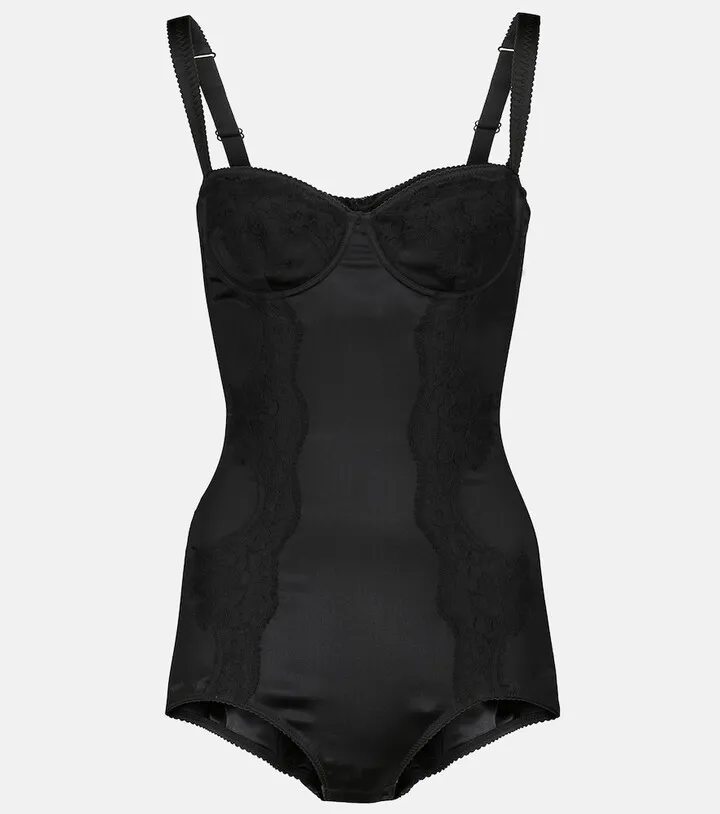 Silk-blend satin and lace bodysuit