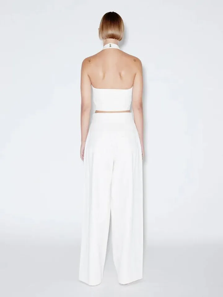 Rosetta Getty Button Halter Top - White