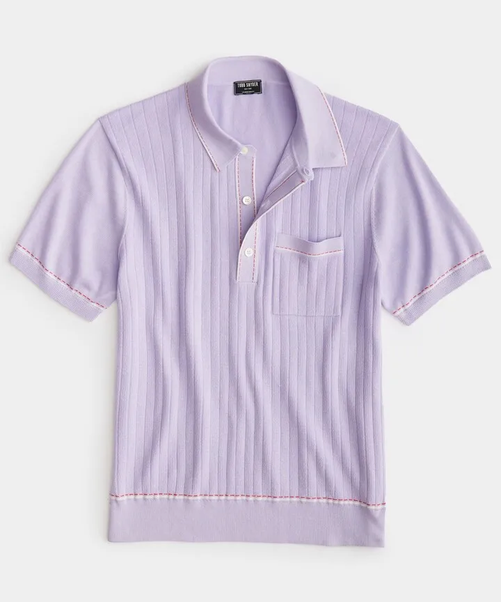 Italian Cotton Silk Tipped Riviera Sweater Polo in Ash Violet