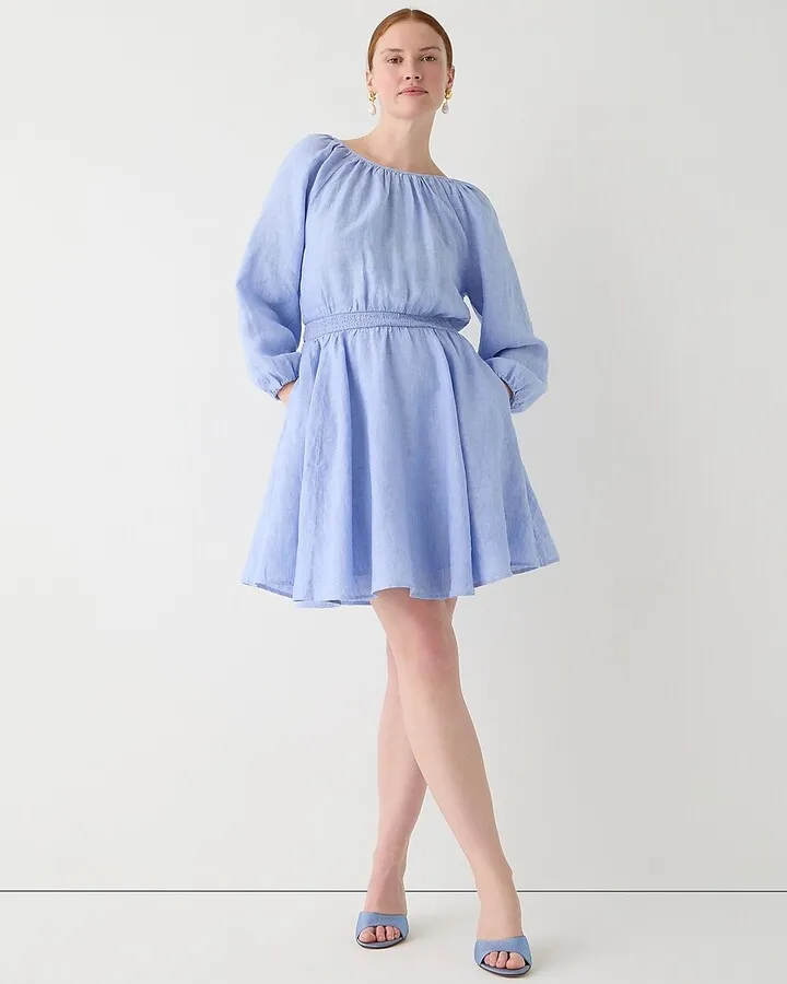 Tall Palermo smocked-waist mini dress in linen