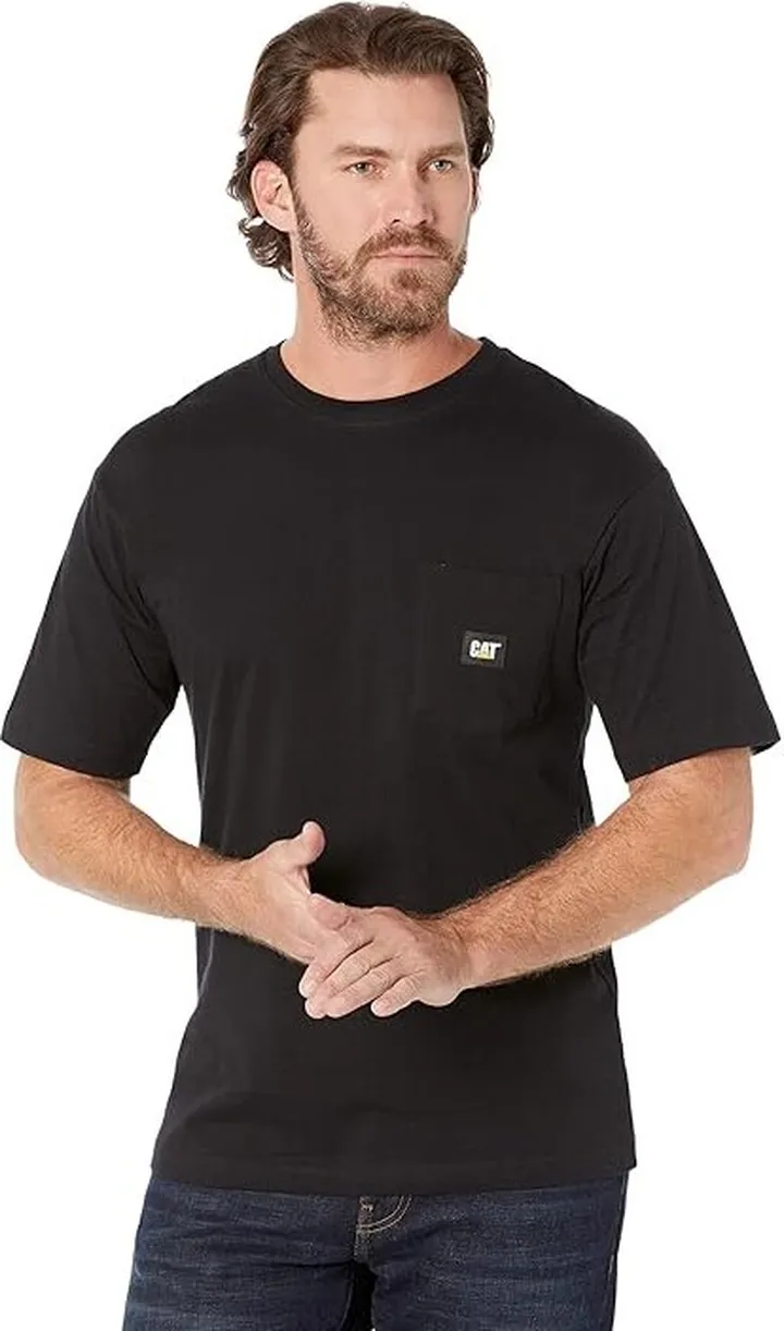 Caterpillar Label Pocket Short Sleeve Tee (Black) Men's Clothing