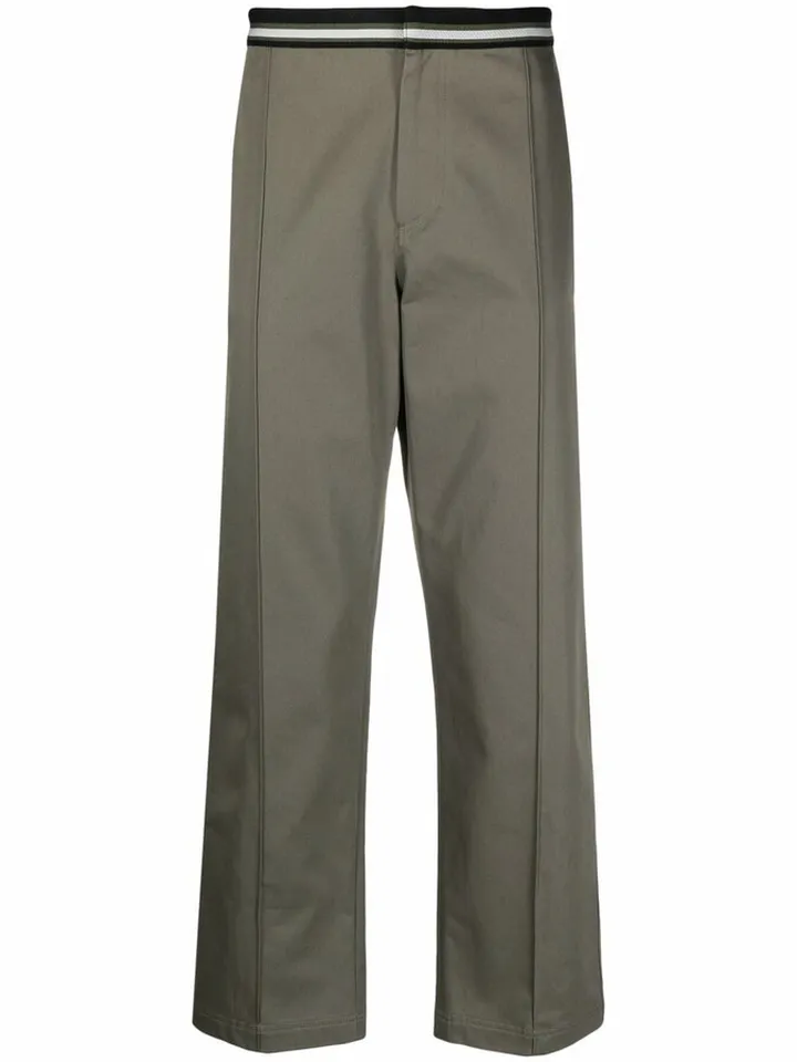 Striped-Waistband Straight-Leg Trousers