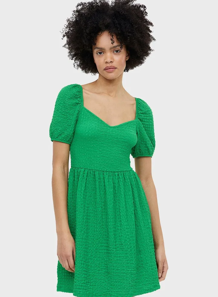 Puff Sleeve Textured Dress