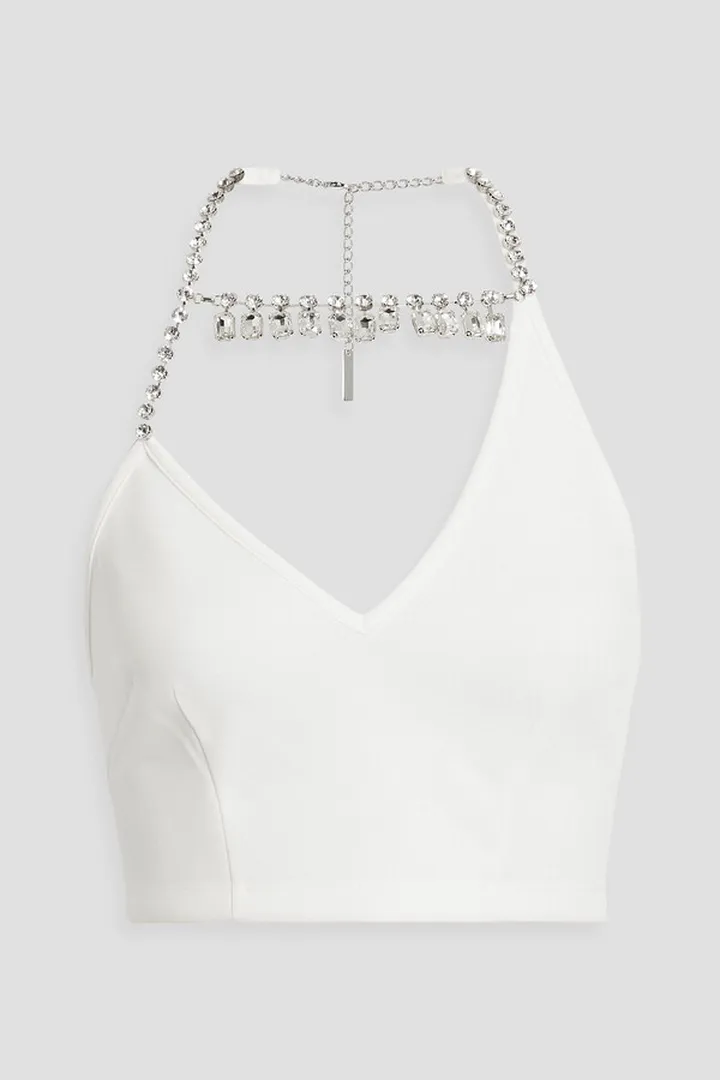 Crystal-embellished jersey halterneck top