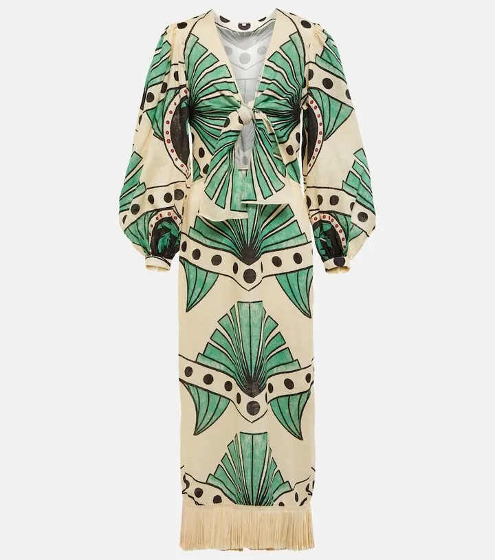 Printed linen maxi dress