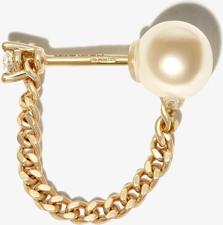 18K Yellow Gold Unchain My Art Pearl And Diamond Single Earring