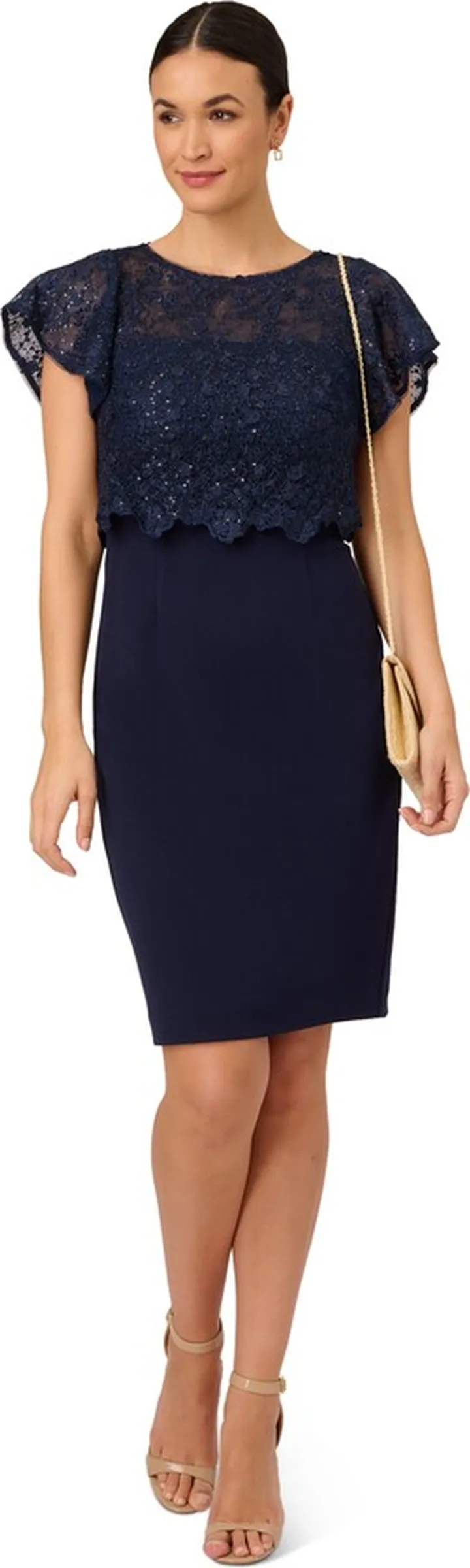 Guipure Sequin Crepe Dress
