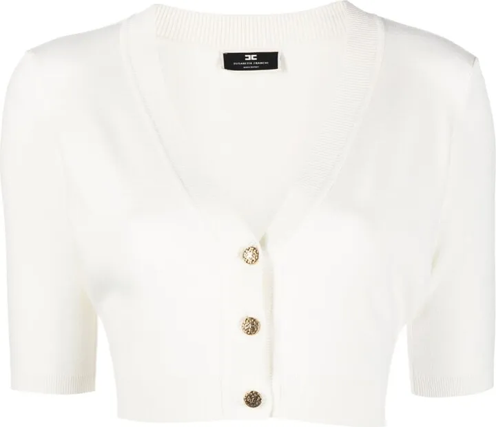 V-neck fine-knit cropped cardigan