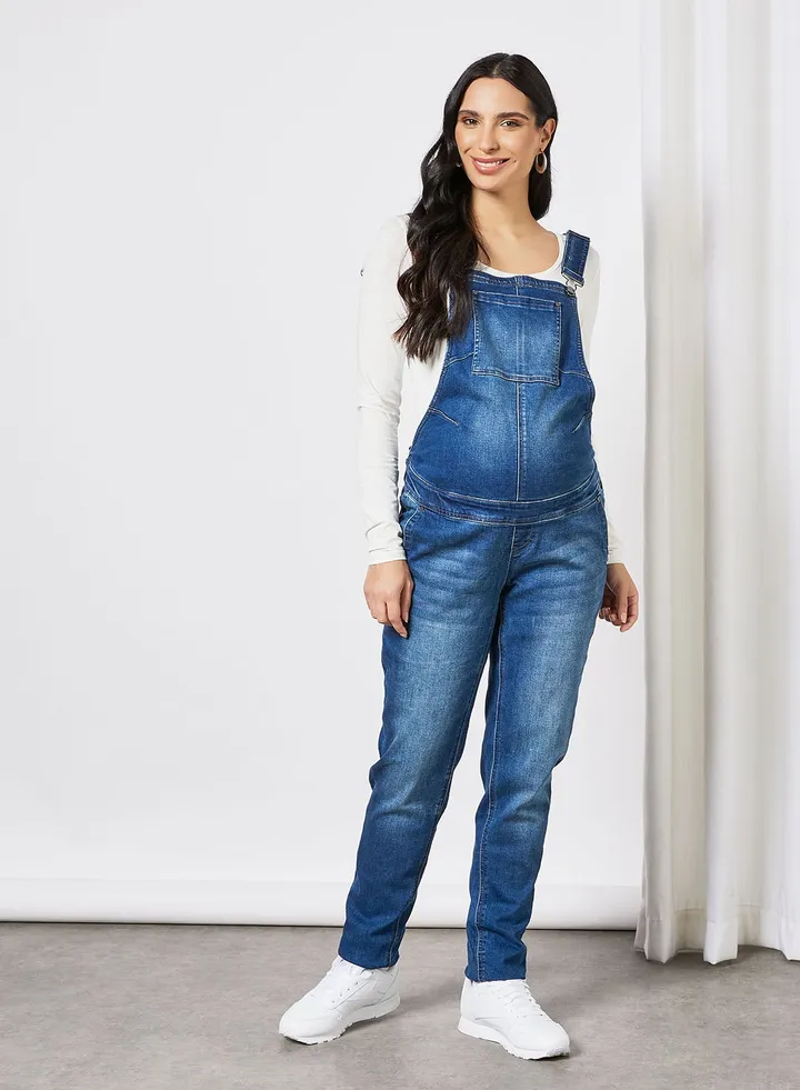 Maternity Denim Dungarees Blue
