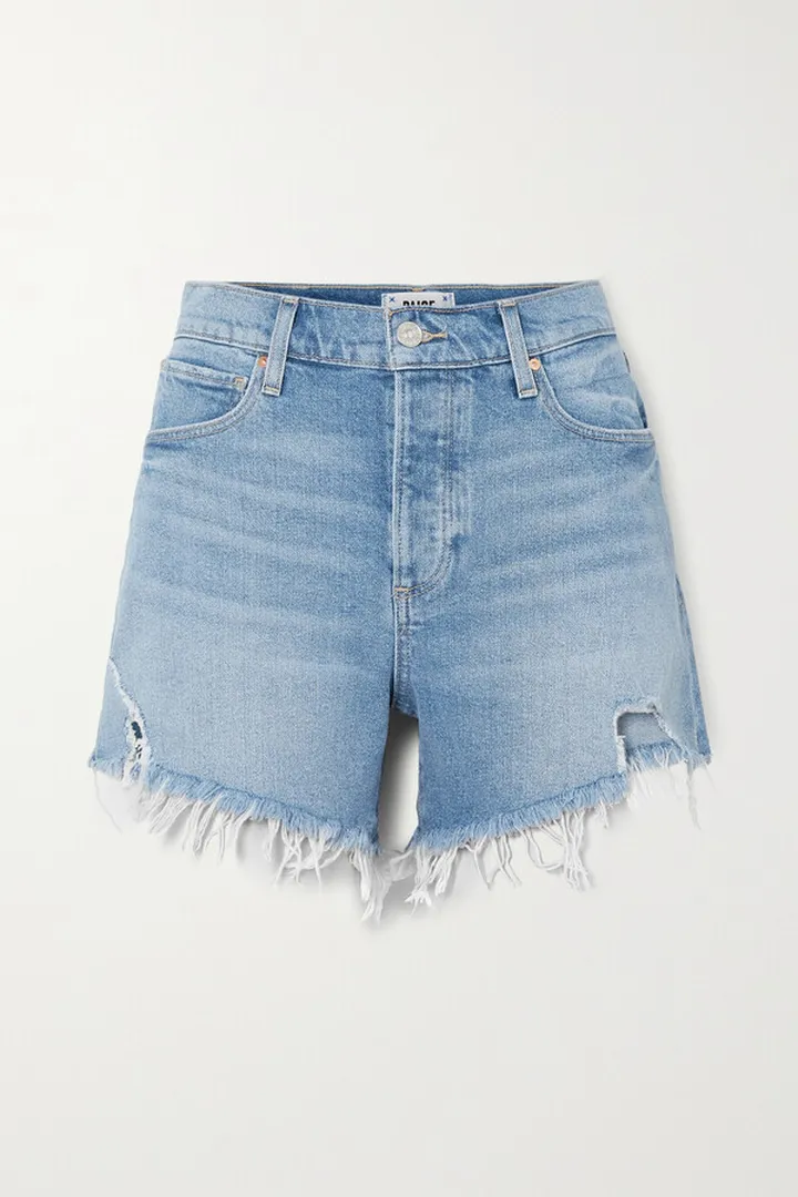 PAIGE - Asher Distressed Denim Shorts - Blue