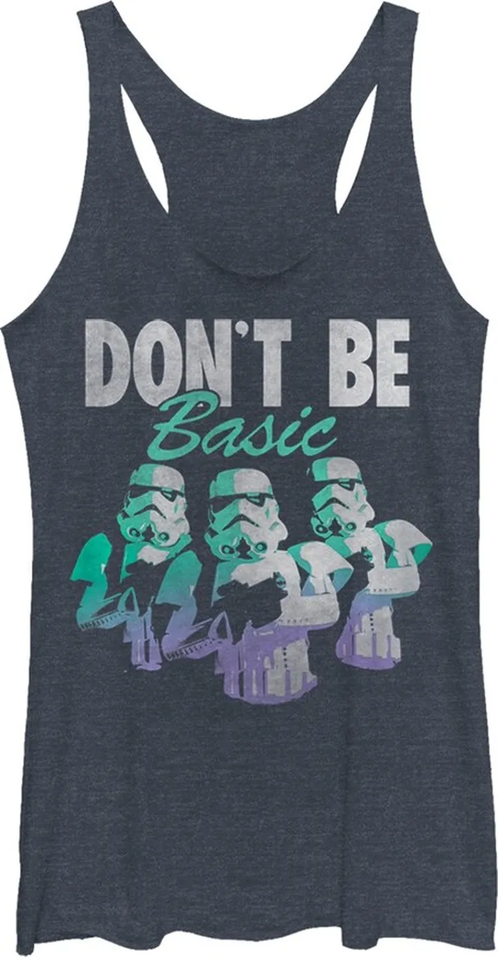 Women's Star Wars Stormtroopers Don't Be Basic Racerback Tank Top - Navy Blue Heather - Small