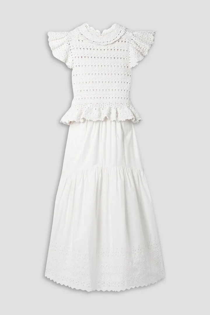 Rylee convertible cutout broderie anglaise cotton and crochet midi dress