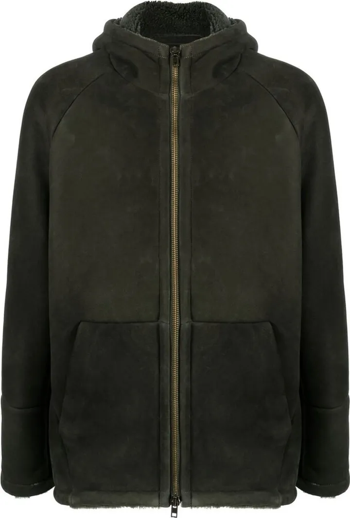 Zip-Up Leather-Shearling Coat
