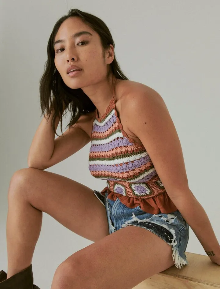 Lucky Brand Womens Crochet Halter Top